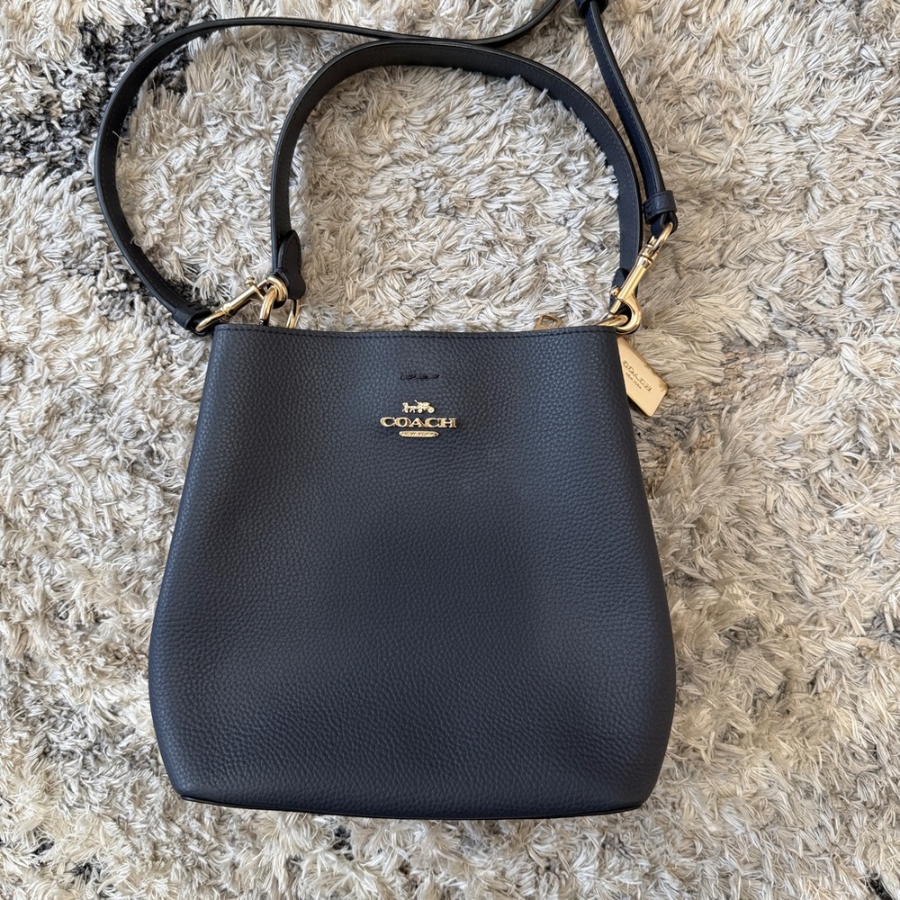 Coach Black Pebbled Leather Bucket Shoulder Bag with Gold Hardware